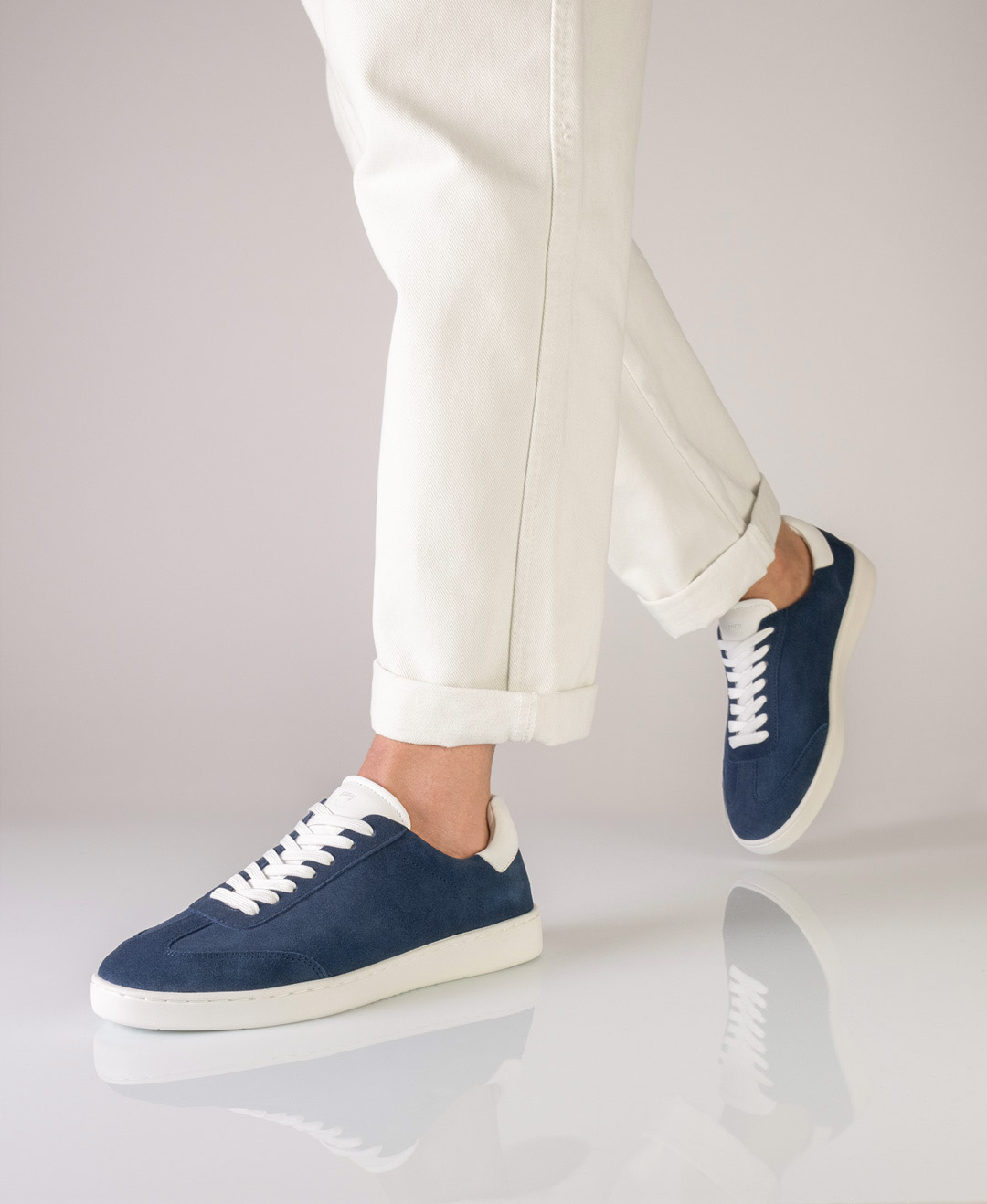 Blue suede dance sneaker with a light white pu sole for easy turning by Suny.