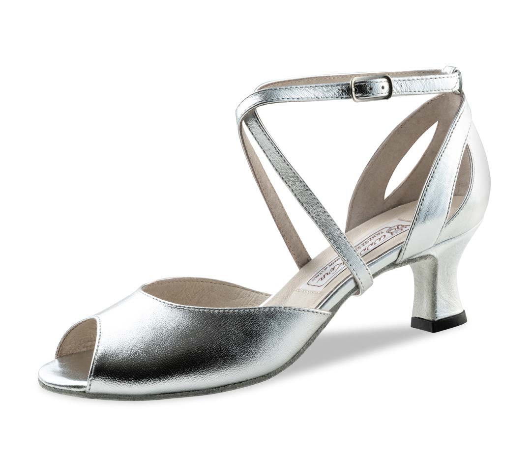 Tiziana Werner Kern open toe ladies dance shoe in silver leather