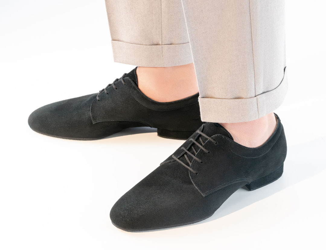 Vicenza Men’s dance shoes with a split sole, made from black suede leather by Werner Kern