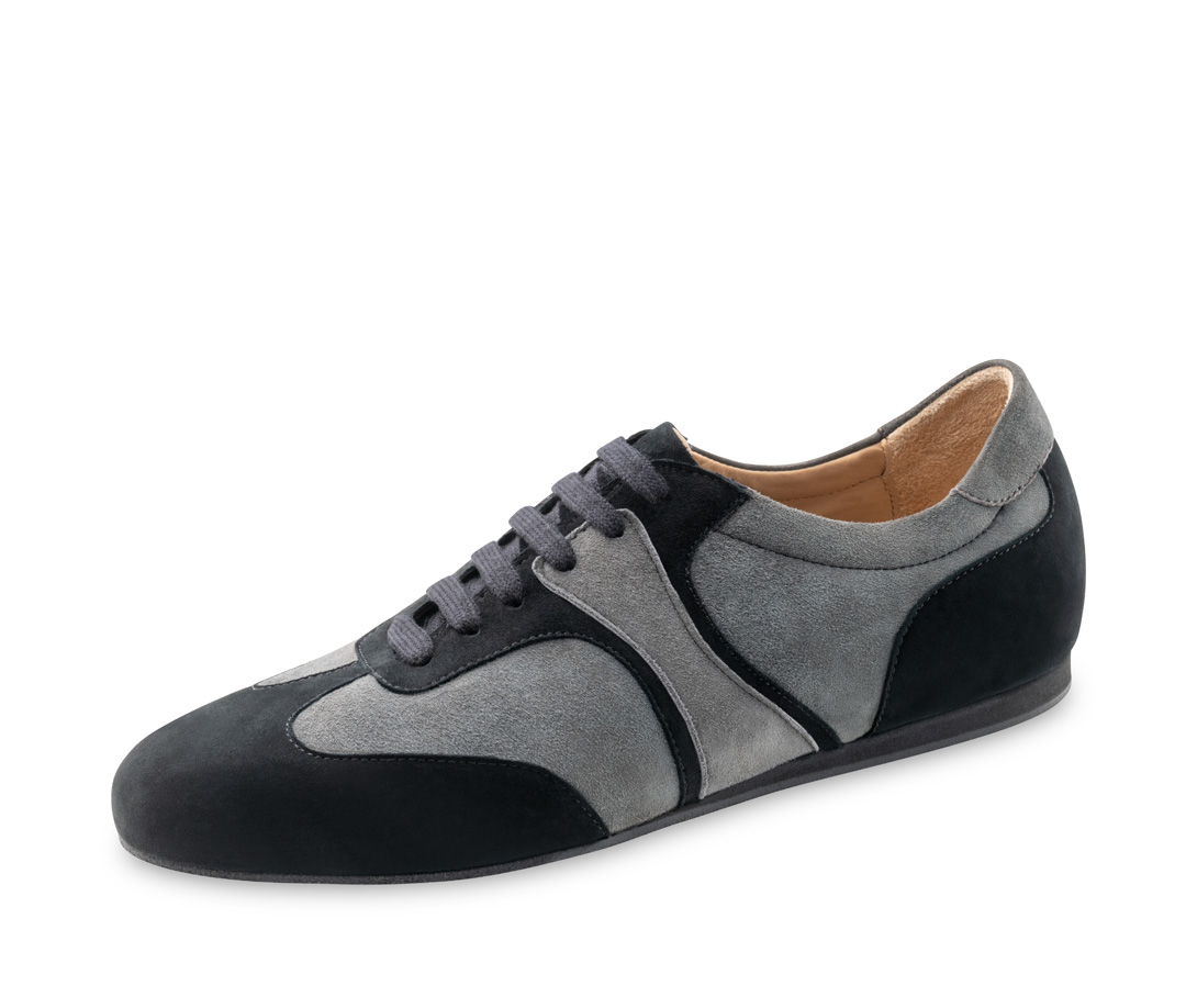 Parma  Men's dance sneaker Parma - Werner Kern in gray-black velour, elegant and simple full leather sneakers, sporty elegance with clear lines, removable interchangeable footbed for custom orthopedic insoles, fantastically comfortable heel height of 1.5 cm