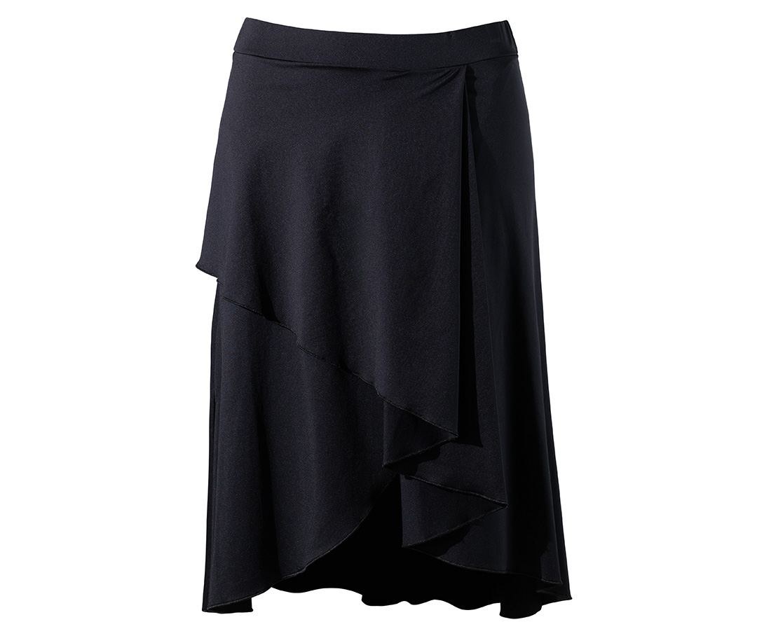 Vana wrap skirt in black for women – tulip shape and wrap look for salsa, tango and more.