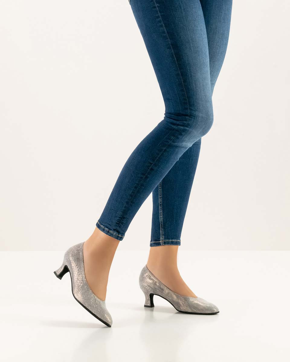 Laura comfortable Werner Kern ladies dance shoe worn with blue jeans