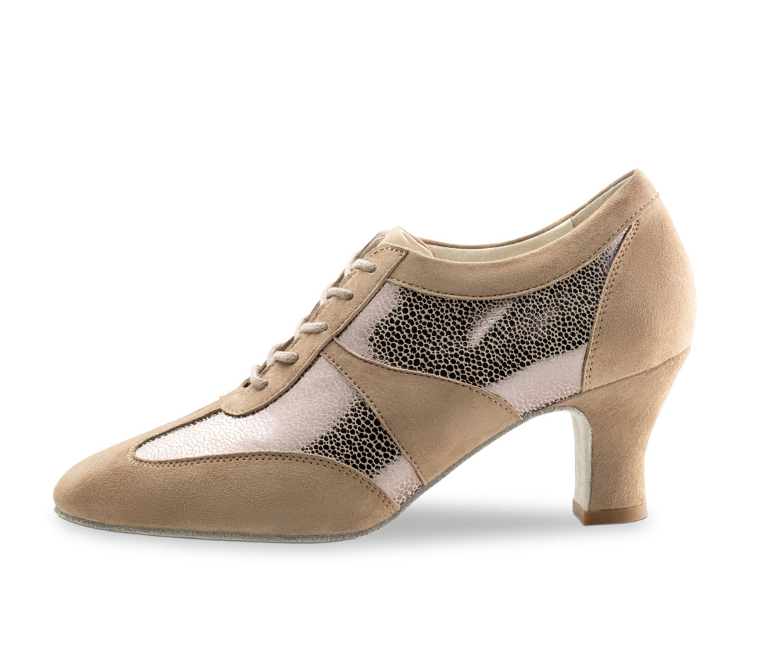 Alison Lace-up training dance shoes in beige and gold leather by Werner Kern, with a 6 cm block heel