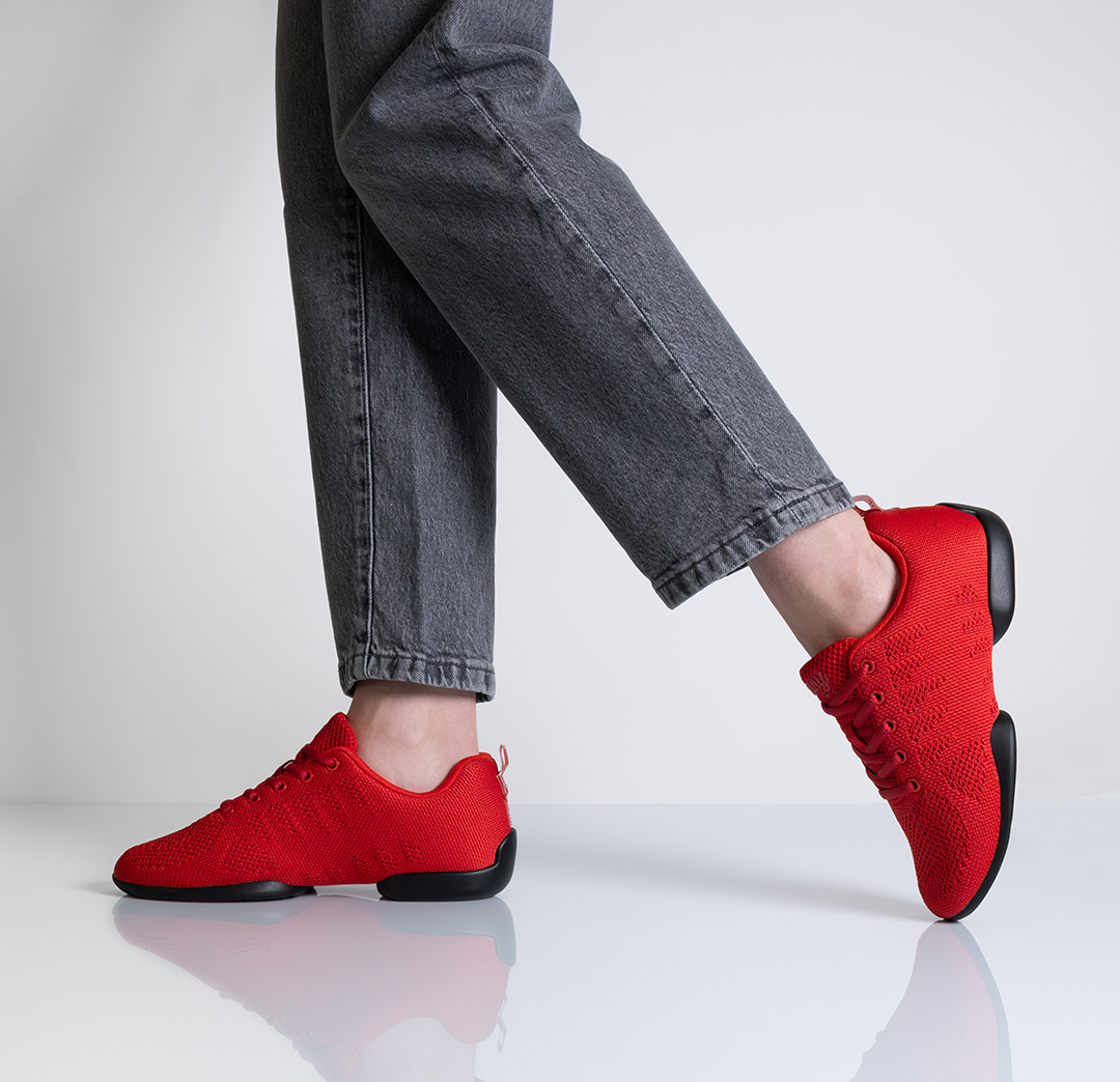 Suny dance sneakers in red for Bachata, Kizomba and similar dances with split soles